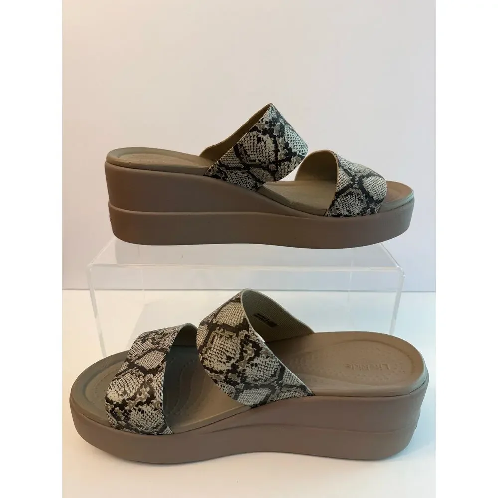 CROCS Brooklyn Mid Wedge Platform Sandals Women’s Size 10 Tan Snake Print 206219